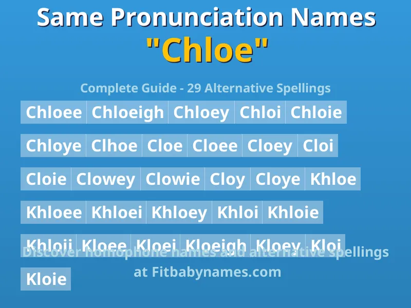 Infographic: Chloe same pronunciation names, similar names, and homophone names