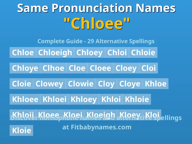 Infographic: Chloee same pronunciation names, similar names, and homophone names