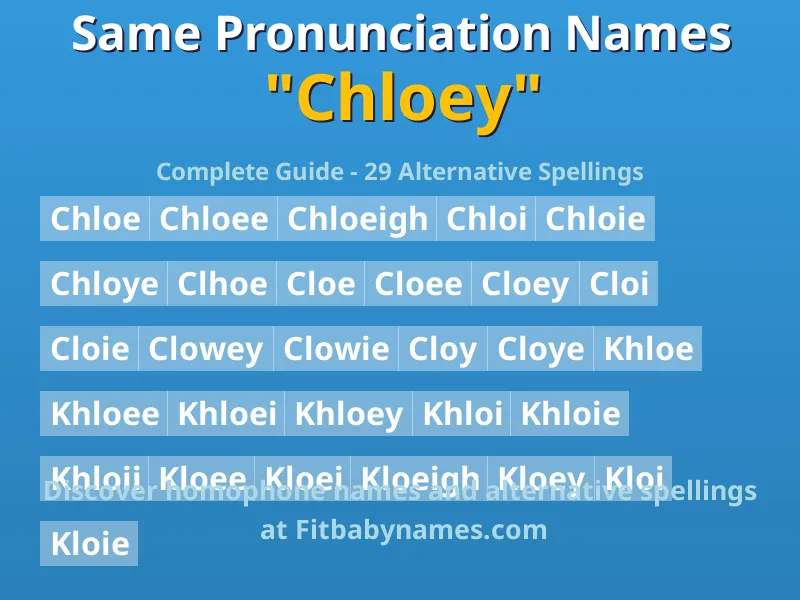 Infographic: Chloey same pronunciation names, similar names, and homophone names
