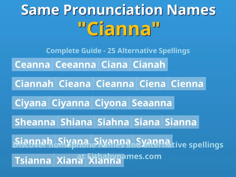 Infographic: Cianna same pronunciation names, similar names, and homophone names