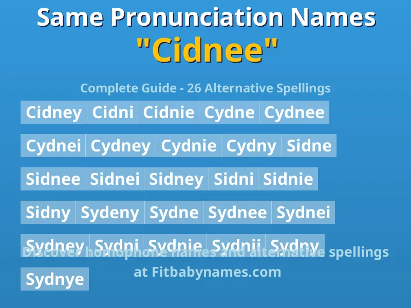 Infographic: Cidnee same pronunciation names, similar names, and homophone names