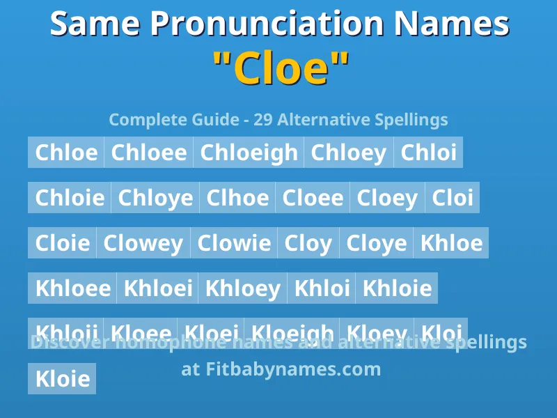 Infographic: Cloe same pronunciation names, similar names, and homophone names