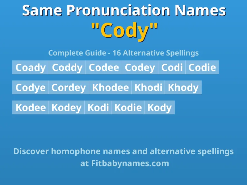 Infographic: Cody same pronunciation names, similar names, and homophone names