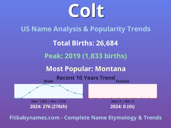 Infographic: Colt name meaning, origin, and popularity trends in the United States (US baby name analysis chart)