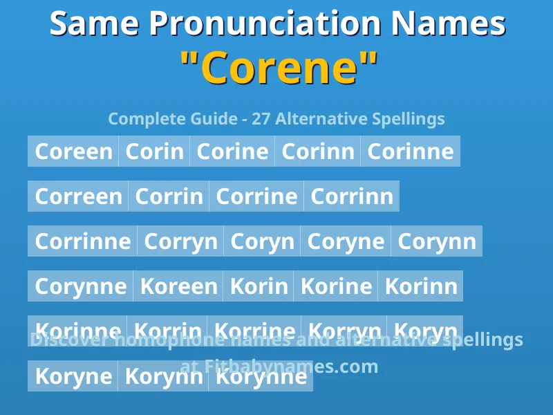 Infographic: Corene same pronunciation names, similar names, and homophone names