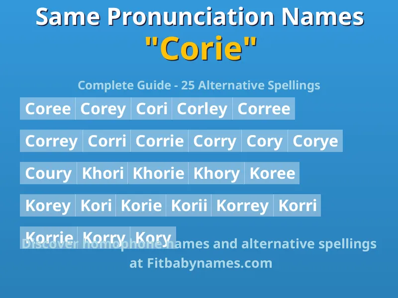 Infographic: Corie same pronunciation names, similar names, and homophone names