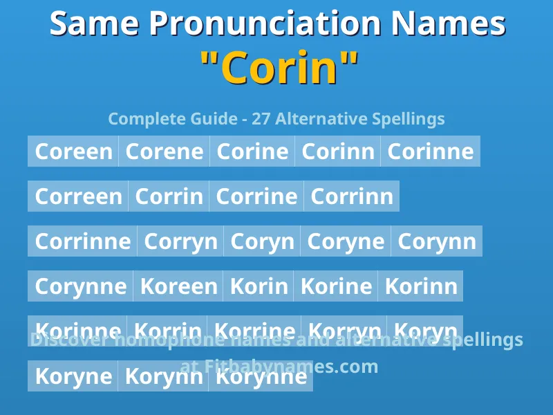 Infographic: Corin same pronunciation names, similar names, and homophone names