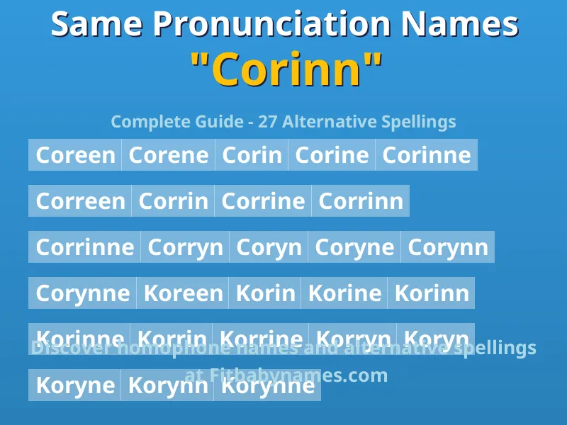 Infographic: Corinn same pronunciation names, similar names, and homophone names