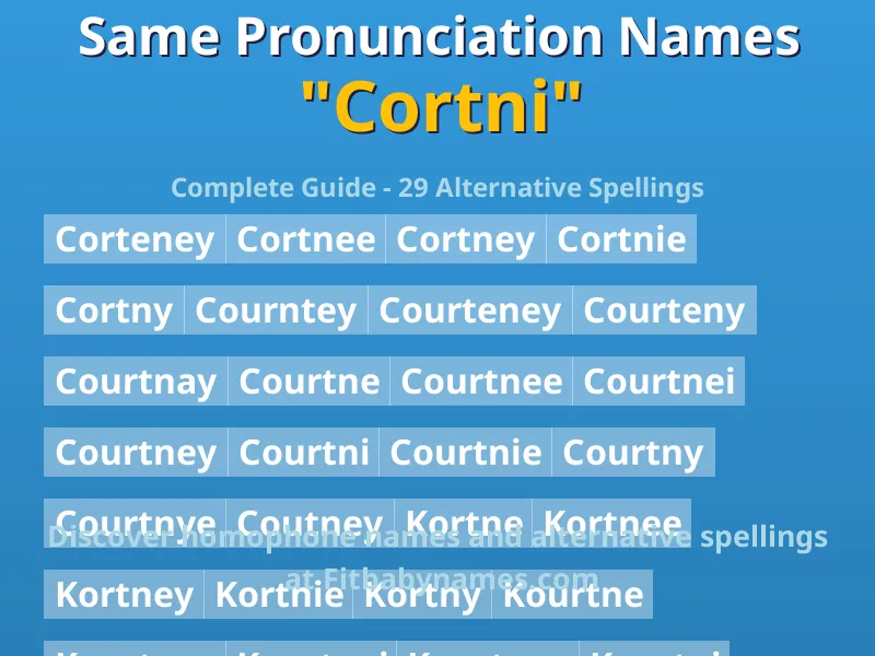 Infographic: Cortni same pronunciation names, similar names, and homophone names