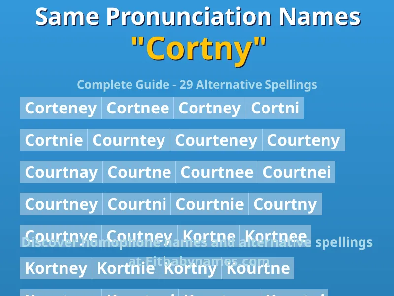 Infographic: Cortny same pronunciation names, similar names, and homophone names