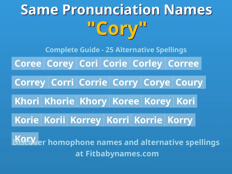 Infographic: Cory same pronunciation names, similar names, and homophone names