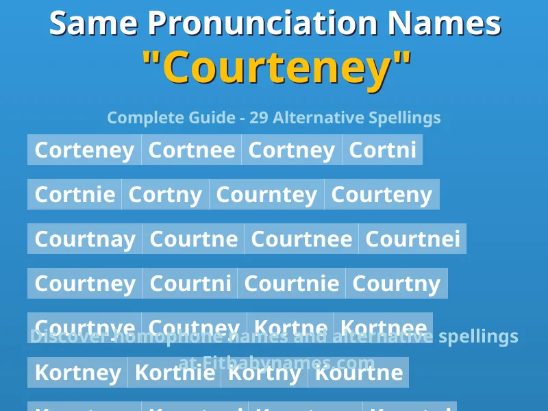 Infographic: Courteney same pronunciation names, similar names, and homophone names