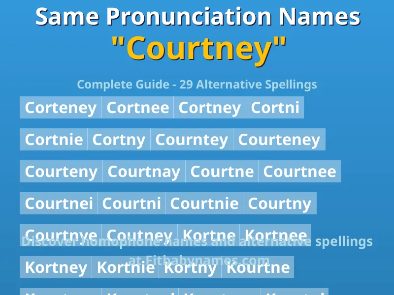 Infographic: Courtney same pronunciation names, similar names, and homophone names