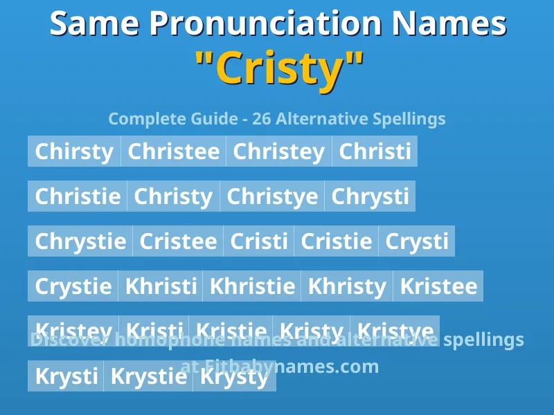 Infographic: Cristy same pronunciation names, similar names, and homophone names