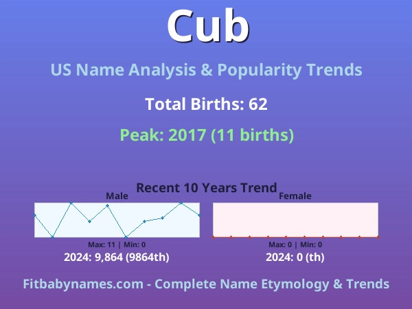 Infographic: Cub name meaning, origin, and popularity trends in the United States (US baby name analysis chart)