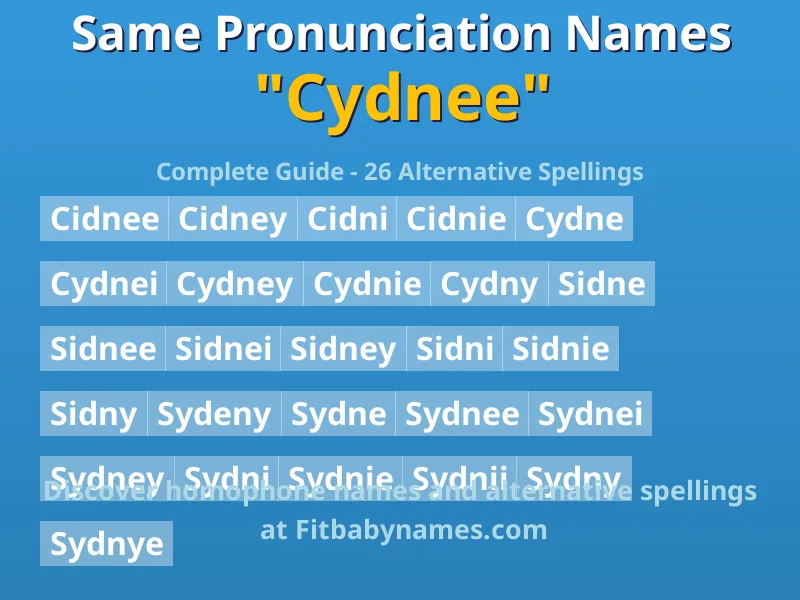 Infographic: Cydnee same pronunciation names, similar names, and homophone names