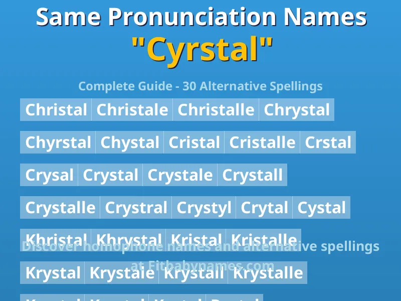 Infographic: Cyrstal same pronunciation names, similar names, and homophone names