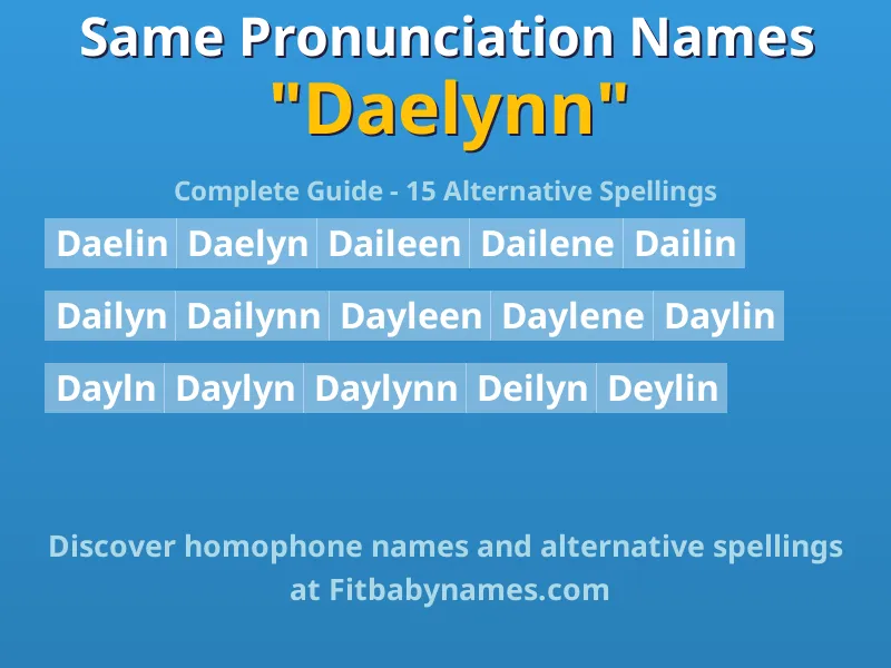 Infographic: Daelynn same pronunciation names, similar names, and homophone names
