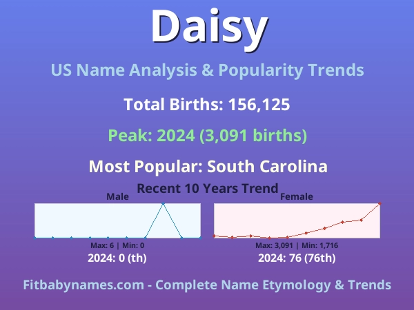 Infographic: Daisy name meaning, origin, and popularity trends in the United States (US baby name analysis chart)