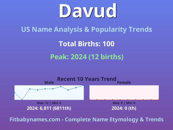 Infographic: Davud name meaning, origin, and popularity trends in the United States (US baby name analysis chart)