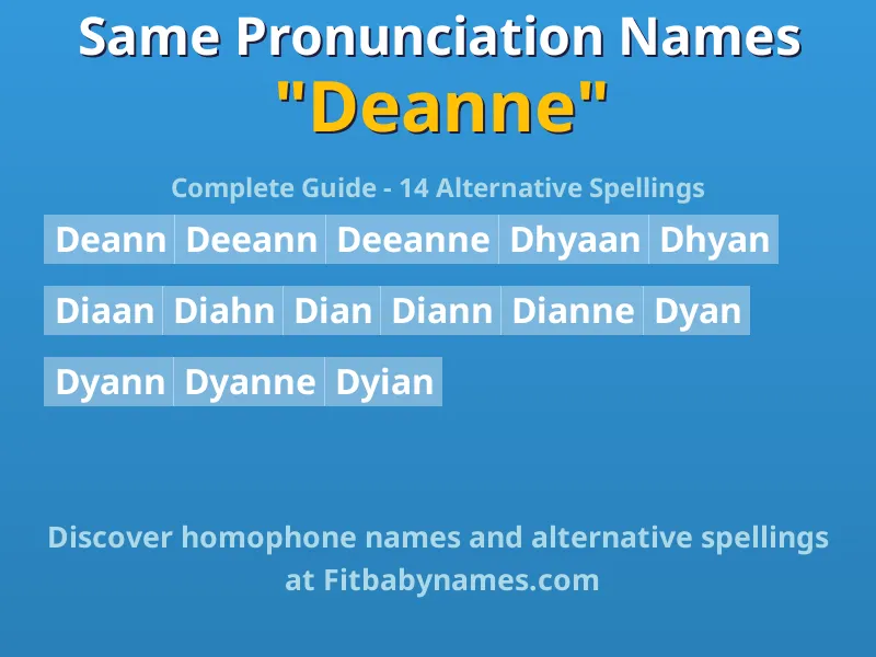 Infographic: Deanne same pronunciation names, similar names, and homophone names