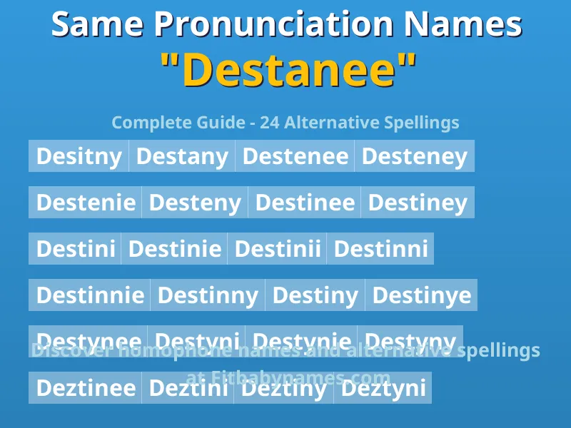 Infographic: Destanee same pronunciation names, similar names, and homophone names