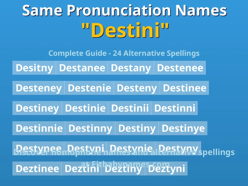Infographic: Destini same pronunciation names, similar names, and homophone names