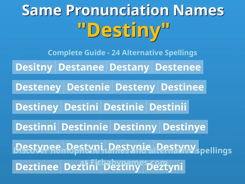 Infographic: Destiny same pronunciation names, similar names, and homophone names