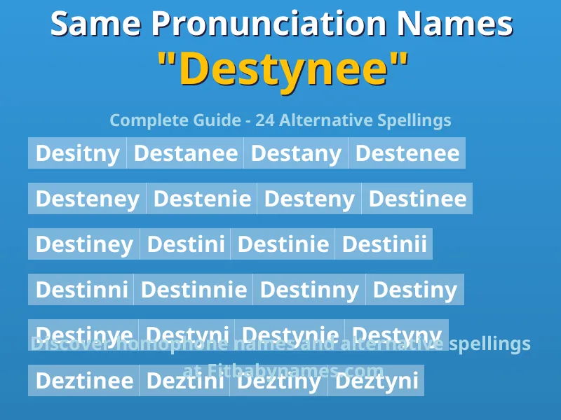 Infographic: Destynee same pronunciation names, similar names, and homophone names