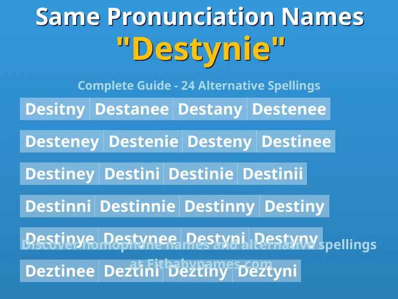 Infographic: Destynie same pronunciation names, similar names, and homophone names