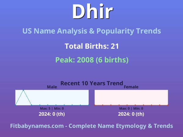 Infographic: Dhir name meaning, origin, and popularity trends in the United States (US baby name analysis chart)