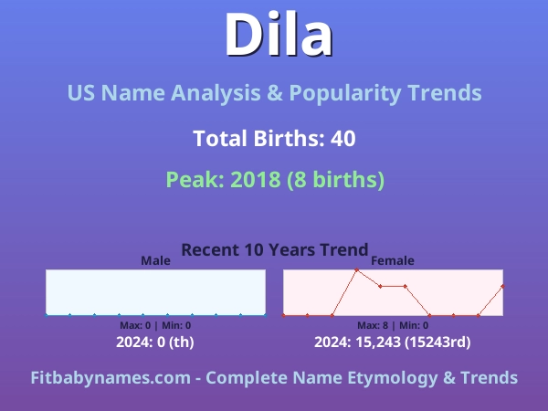 Infographic: Dila name meaning, origin, and popularity trends in the United States (US baby name analysis chart)