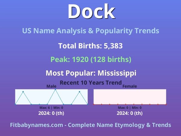 Infographic: Dock name meaning, origin, and popularity trends in the United States (US baby name analysis chart)