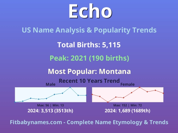 Infographic: Echo name meaning, origin, and popularity trends in the United States (US baby name analysis chart)