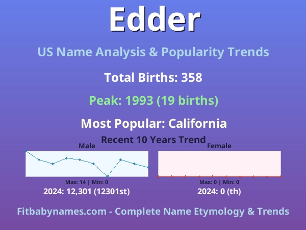 Infographic: Edder name meaning, origin, and popularity trends in the United States (US baby name analysis chart)