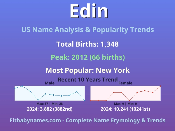 Infographic: Edin name meaning, origin, and popularity trends in the United States (US baby name analysis chart)