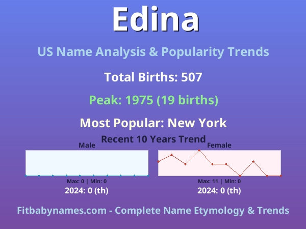 Infographic: Edina name meaning, origin, and popularity trends in the United States (US baby name analysis chart)