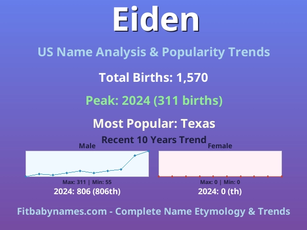 Infographic: Eiden name meaning, origin, and popularity trends in the United States (US baby name analysis chart)