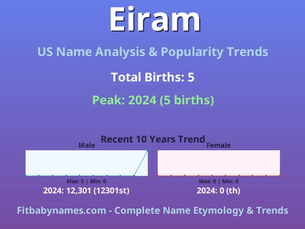 Infographic: Eiram name meaning, origin, and popularity trends in the United States (US baby name analysis chart)