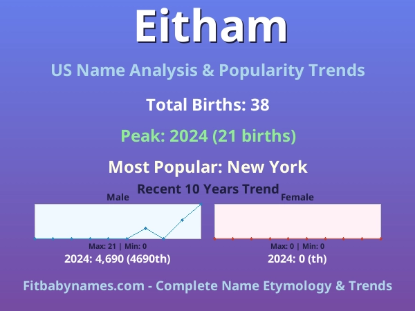 Infographic: Eitham name meaning, origin, and popularity trends in the United States (US baby name analysis chart)