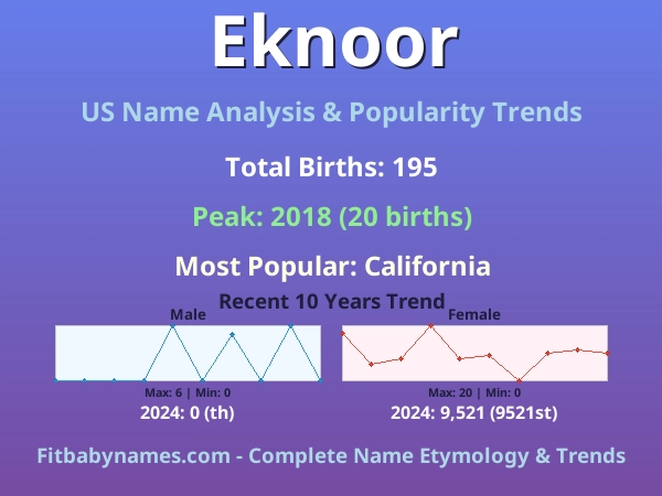 Infographic: Eknoor name meaning, origin, and popularity trends in the United States (US baby name analysis chart)