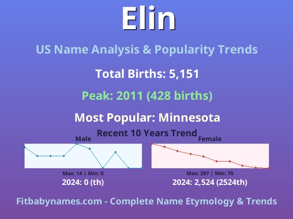 Infographic: Elin name meaning, origin, and popularity trends in the United States (US baby name analysis chart)