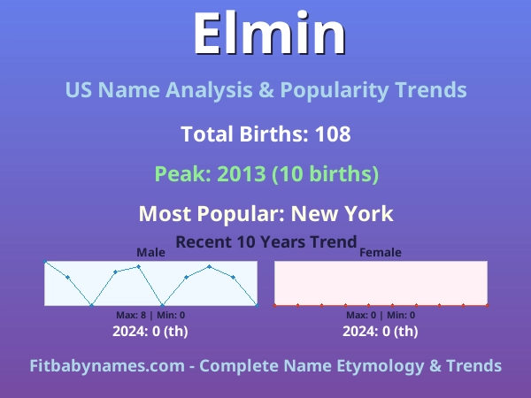 Infographic: Elmin name meaning, origin, and popularity trends in the United States (US baby name analysis chart)