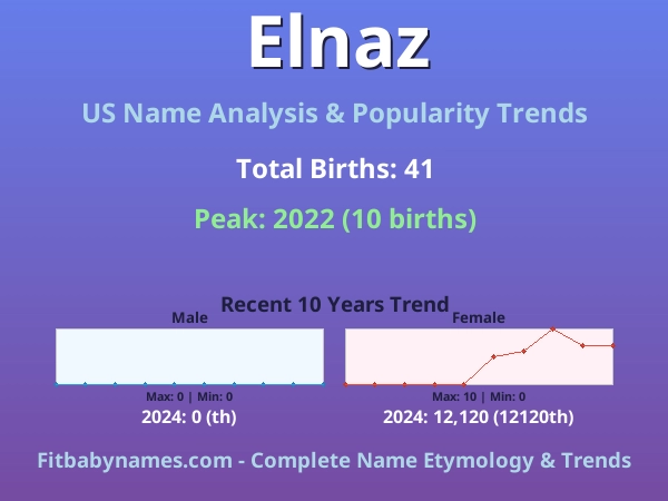 Infographic: Elnaz name meaning, origin, and popularity trends in the United States (US baby name analysis chart)