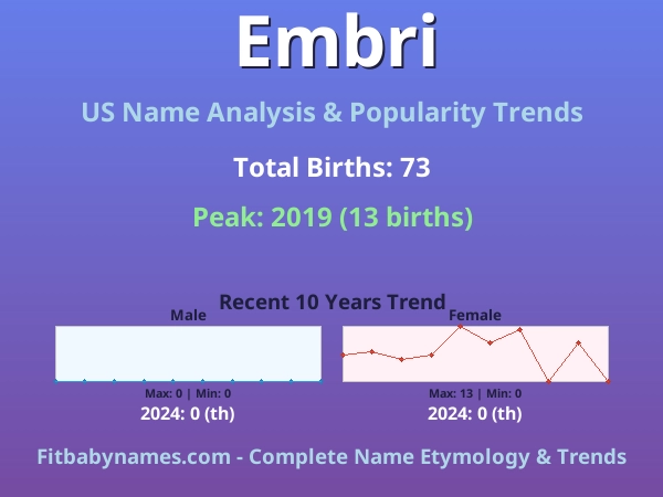 Infographic: Embri name meaning, origin, and popularity trends in the United States (US baby name analysis chart)