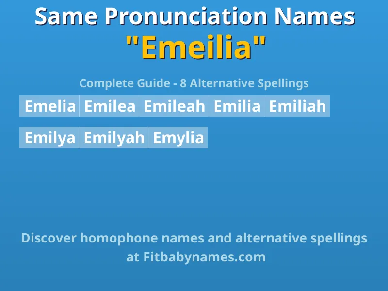 Infographic: Emeilia same pronunciation names, similar names, and homophone names