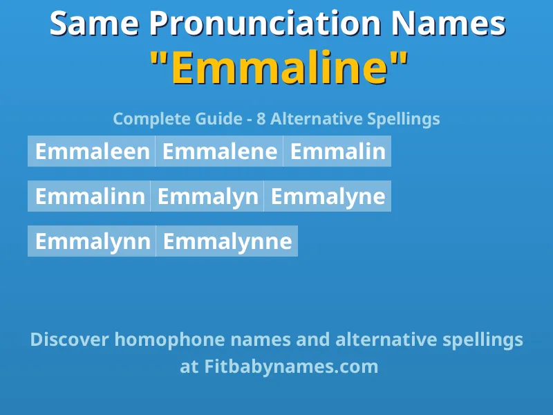 Infographic: Emmaline same pronunciation names, similar names, and homophone names