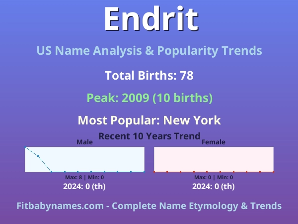 Infographic: Endrit name meaning, origin, and popularity trends in the United States (US baby name analysis chart)