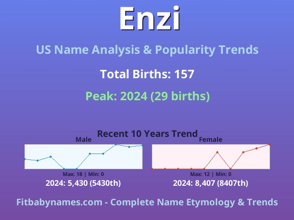 Infographic: Enzi name meaning, origin, and popularity trends in the United States (US baby name analysis chart)