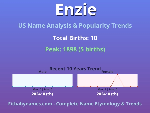 Infographic: Enzie name meaning, origin, and popularity trends in the United States (US baby name analysis chart)